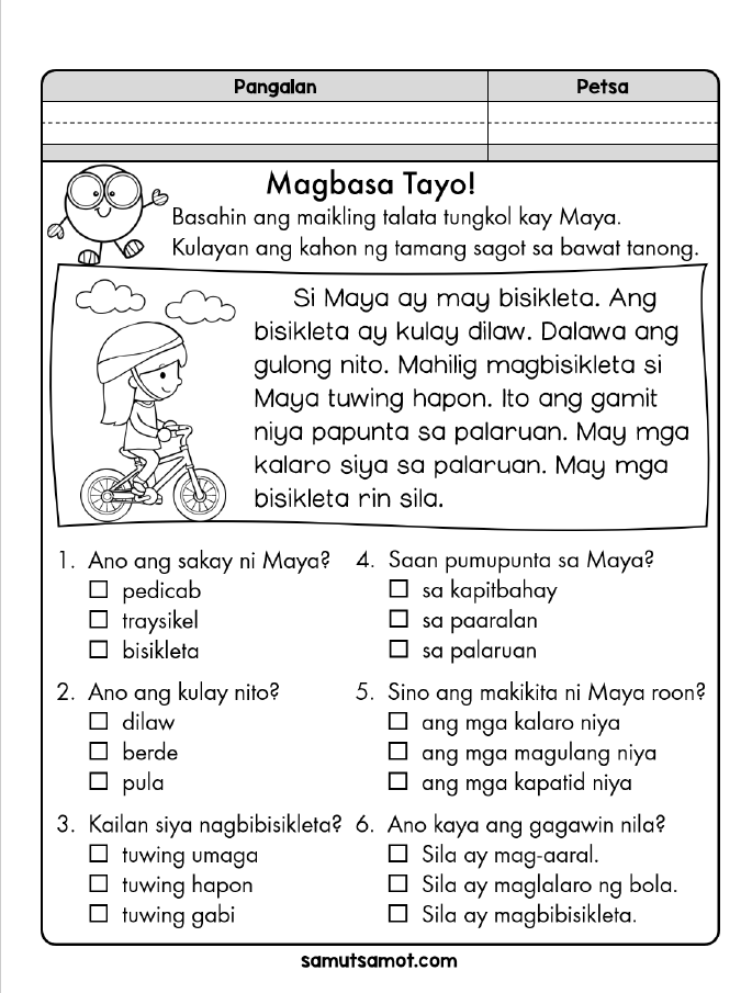 30 Reading Worksheets For Kindergarten Tagalog