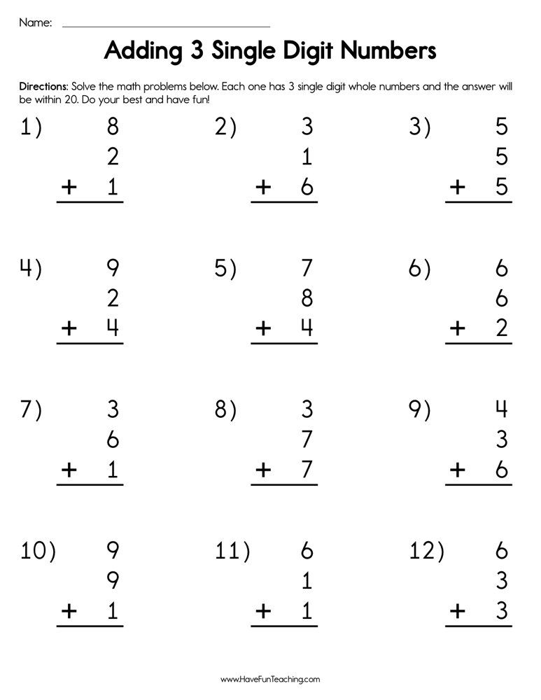 30 Single Digit Addition Worksheets Kindergarten