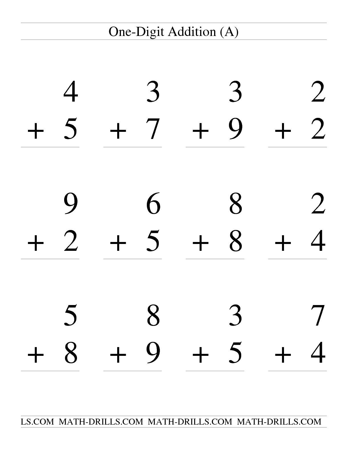 30 Single Digit Addition Worksheets Kindergarten