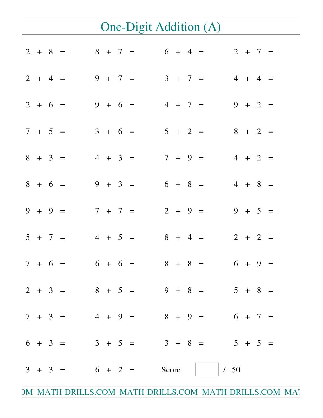 30 Single Digit Addition Worksheets Kindergarten