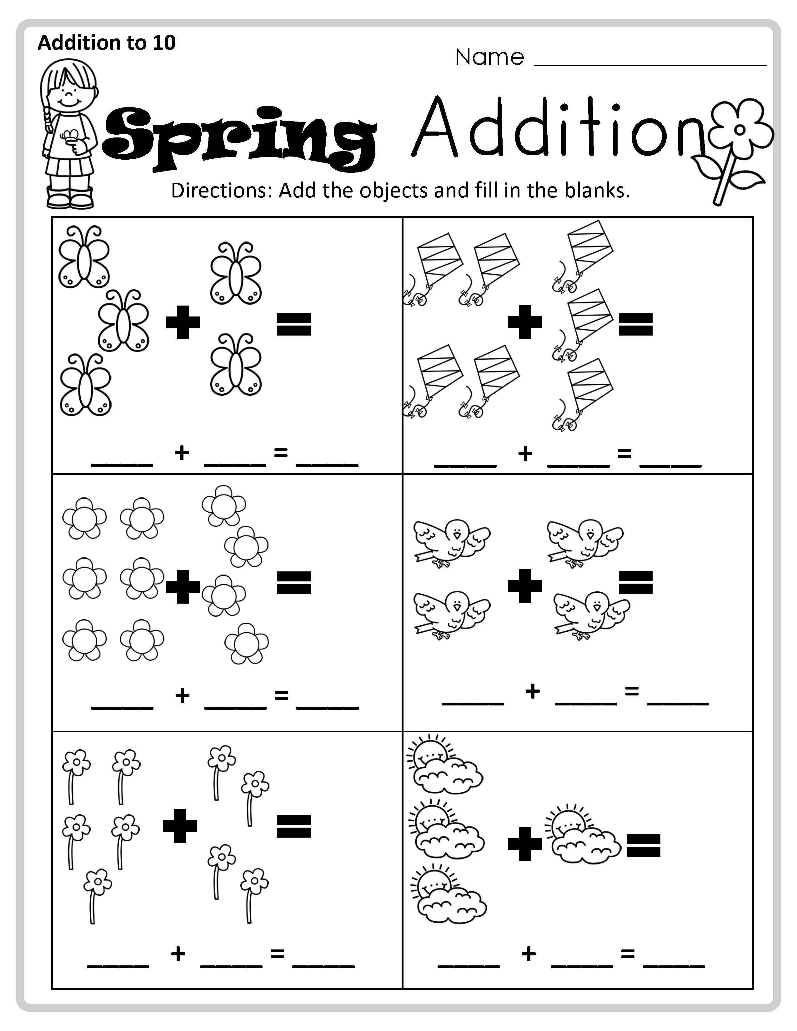 30 Spring Addition Worksheets Kindergarten