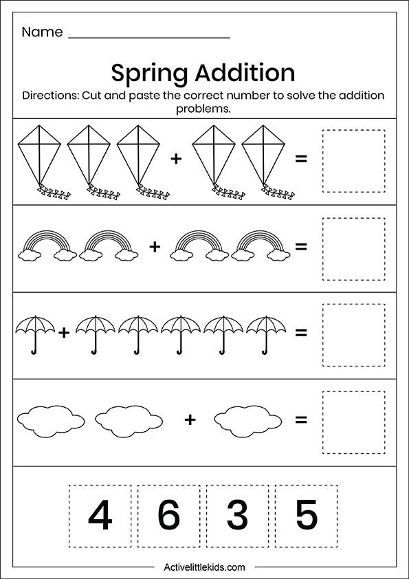 30 Spring Addition Worksheets Kindergarten