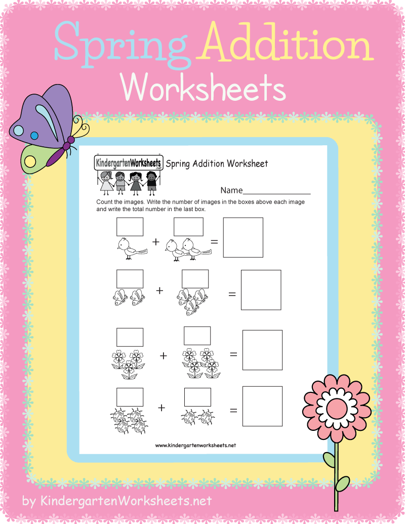 30 Spring Addition Worksheets Kindergarten