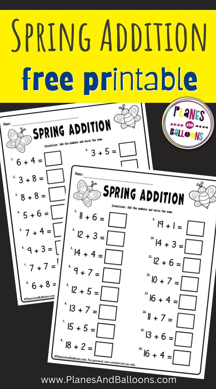 30 Spring Addition Worksheets Kindergarten