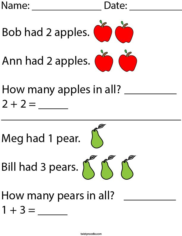 30 Word Problem Addition Worksheets Kindergarten