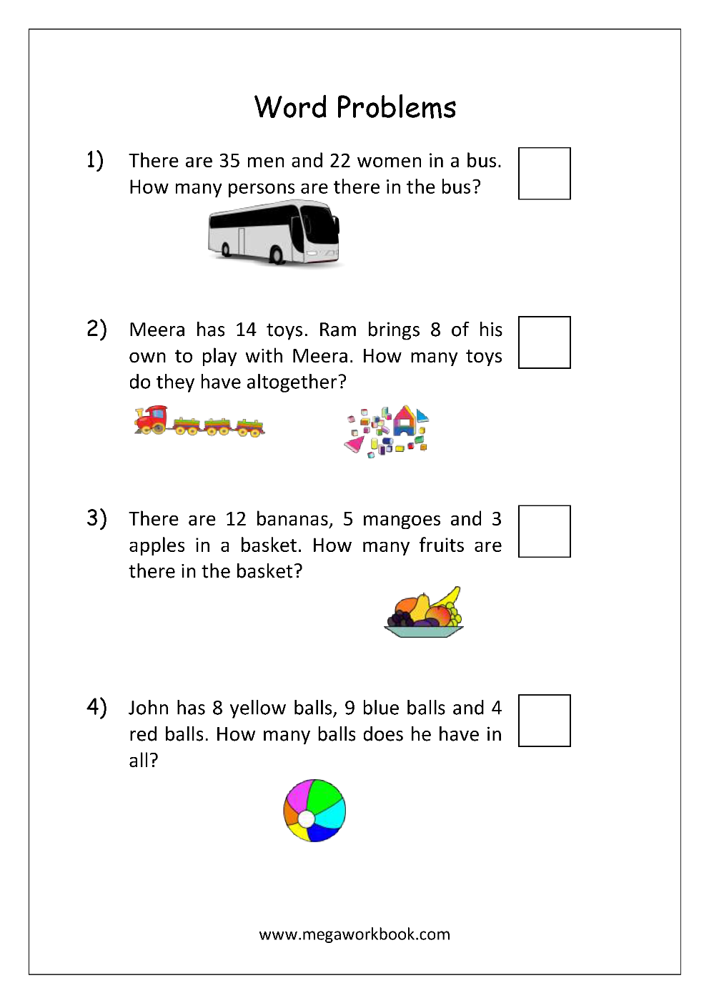 30 Word Problem Addition Worksheets Kindergarten