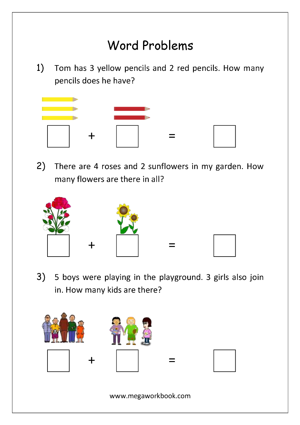 30 Word Problem Addition Worksheets Kindergarten