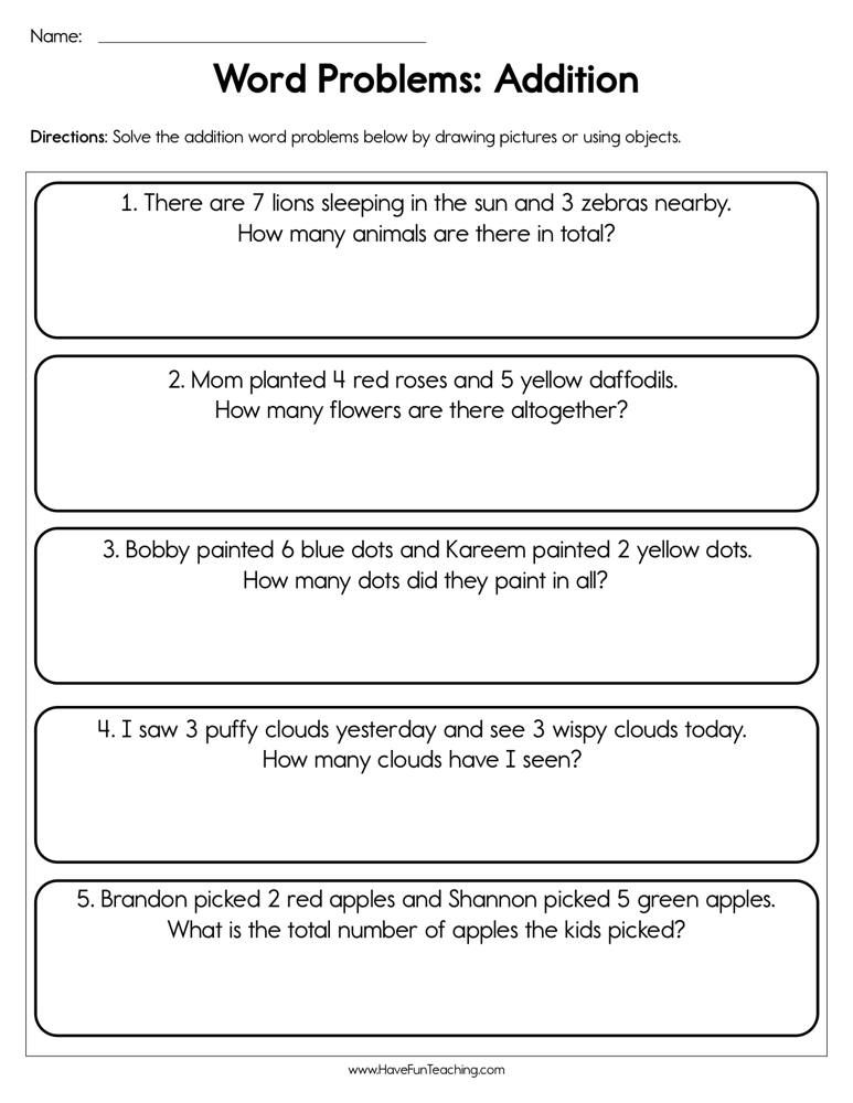 30 Word Problem Addition Worksheets Kindergarten