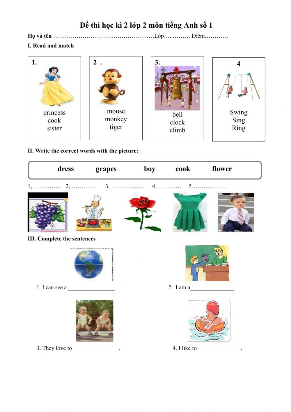 30 Worksheets In English Grade 1