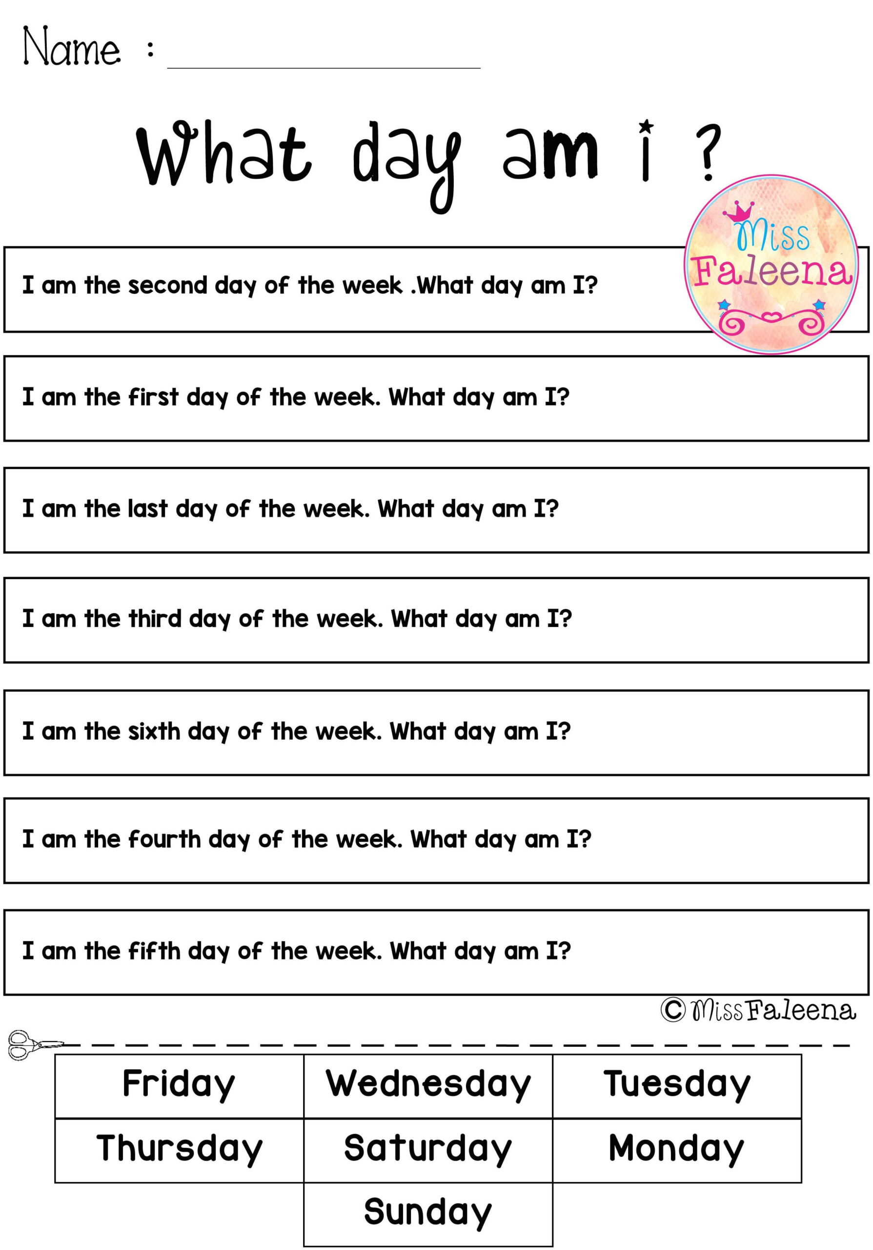 21 Kindergarten Worksheets Days Of The Week