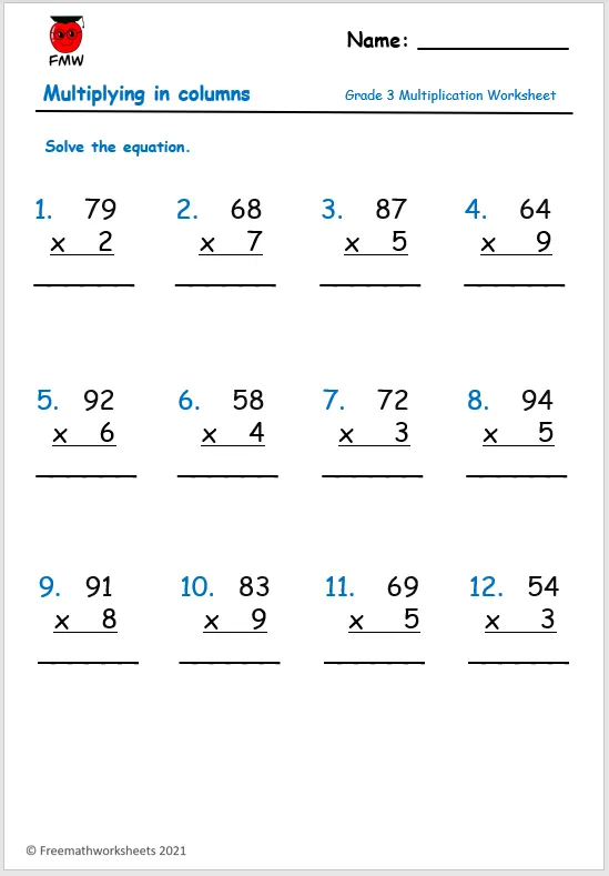 21 Math Worksheets 3Rd Grade Multiplication