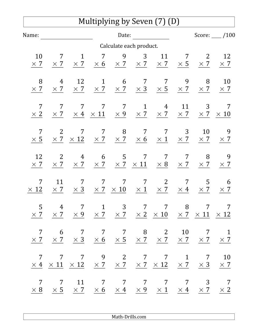 21 Multiplication By 7 Worksheets