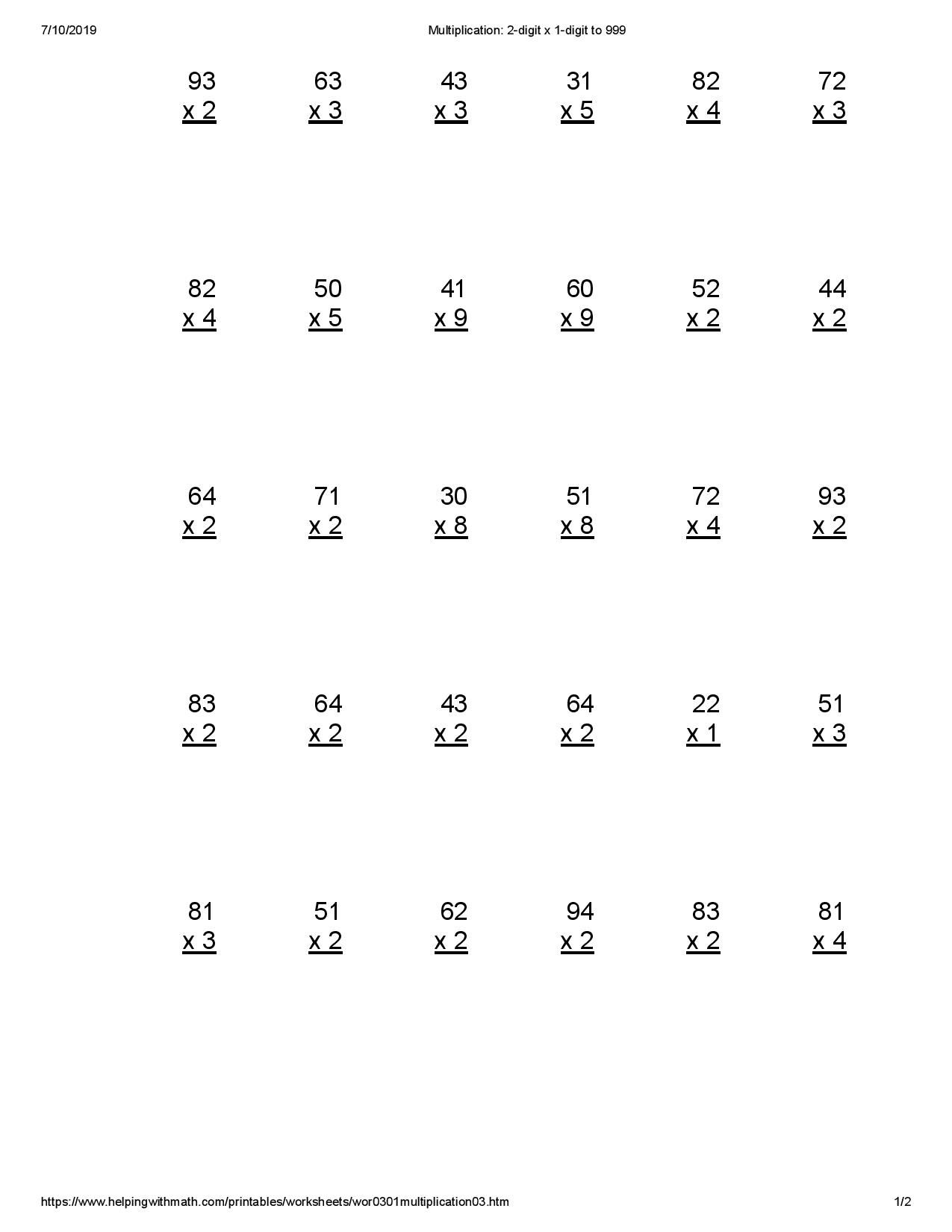 21 Multiplication Worksheets 4Th Grade Homework
